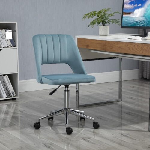 Blue Ergonomic Velvet Swivel Chair, justerbar höjd för kontor och vardagsrum