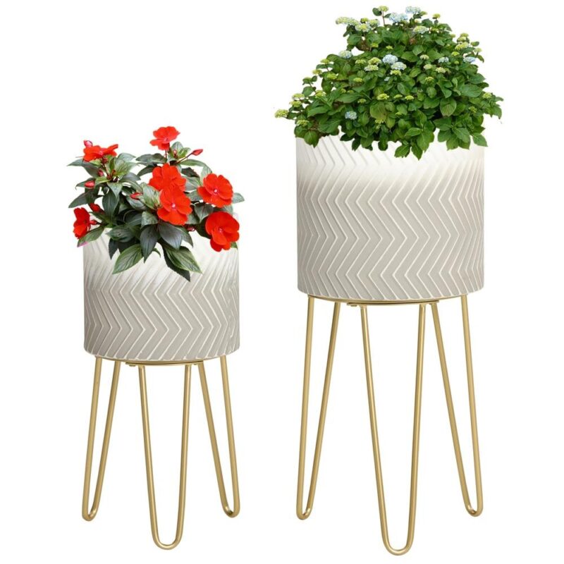 Modern Metal Plant Stand Set om 2 – Vit gråguld