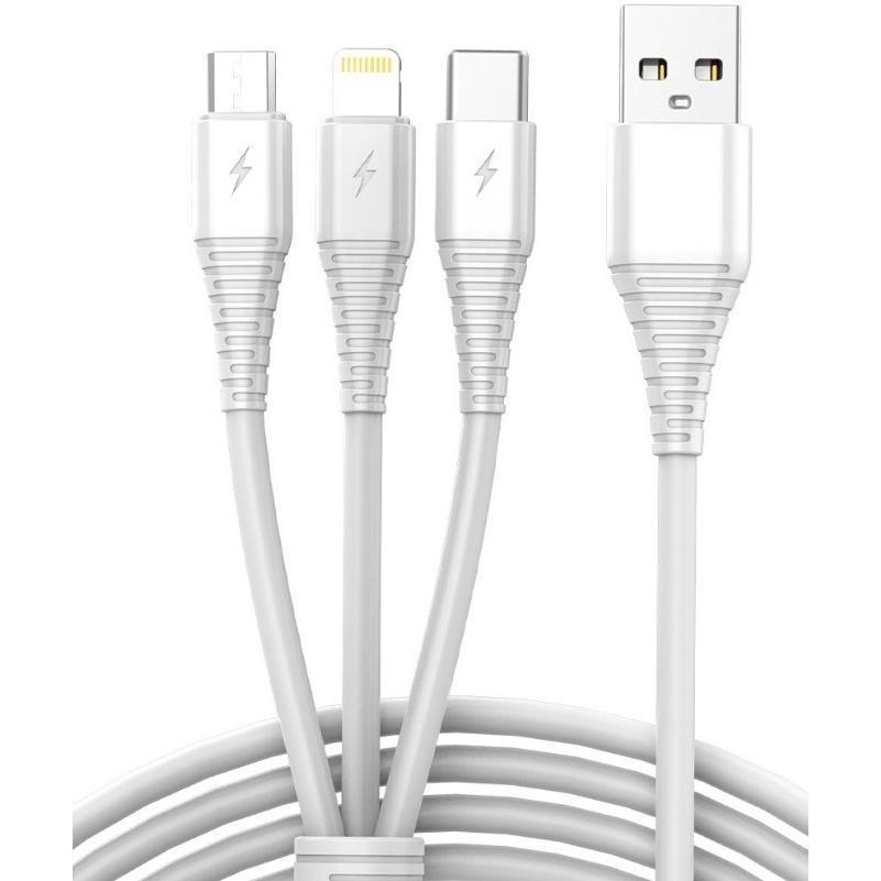 Vayox 3-i-1 laddningskabel – Micro USB, USB-C, Lightning – 1 meter vit