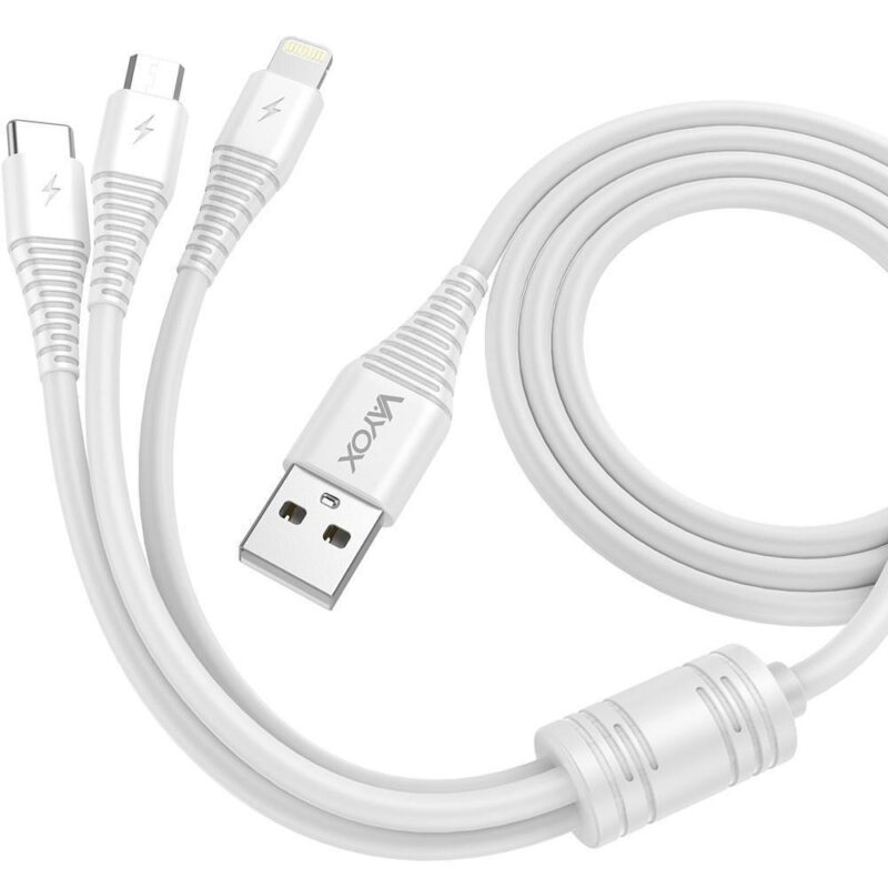 Vayox 3-i-1 laddningskabel – Micro USB, USB-C, Lightning – 1 meter vit