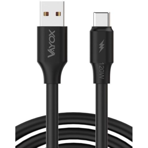 Vayox 120W 3A USB till USB-C snabbladdningskabel, svart, 1 meter