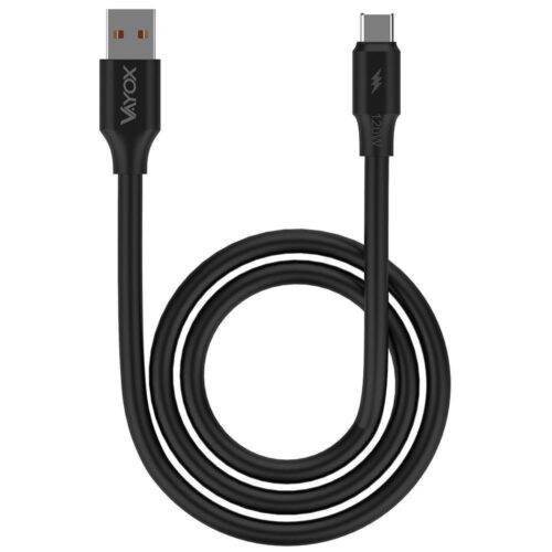 Vayox 120W 3A USB till USB-C snabbladdningskabel, svart, 1 meter