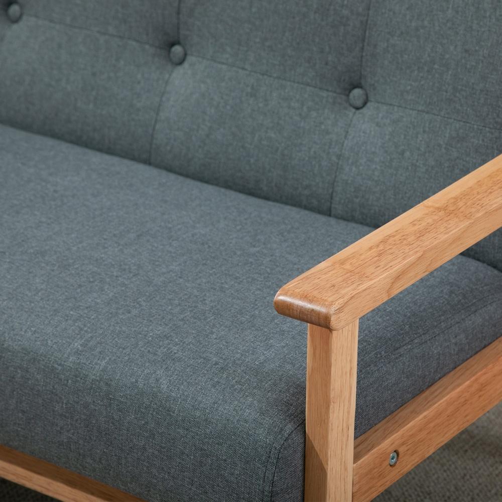 Kompakt grå linne- och gummiträsoffa Loveseat, 2-sits