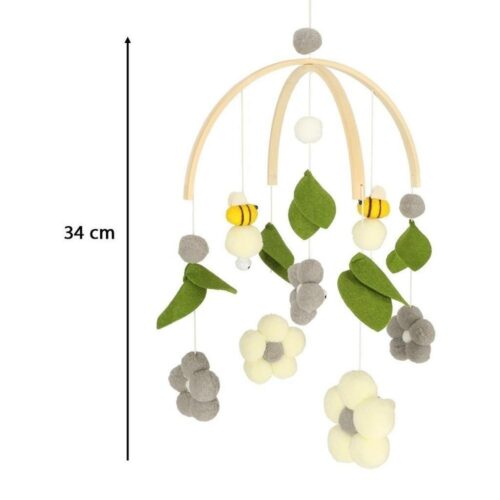 Karusell för mjuk plysch av bi och blomsäng, sensorisk leksak för babysömn