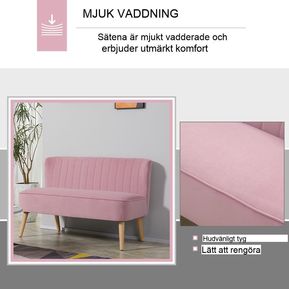 Rosa tygsoffa för två, skandinavisk design, sammetsklädsel