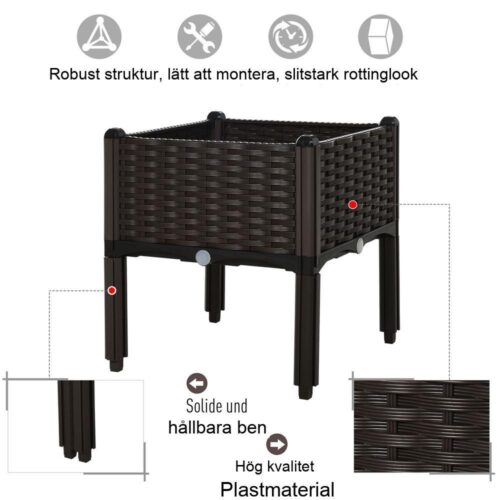 Trädgårdsbäddskruka i rottinglook med dräneringshål 40x40x44cm