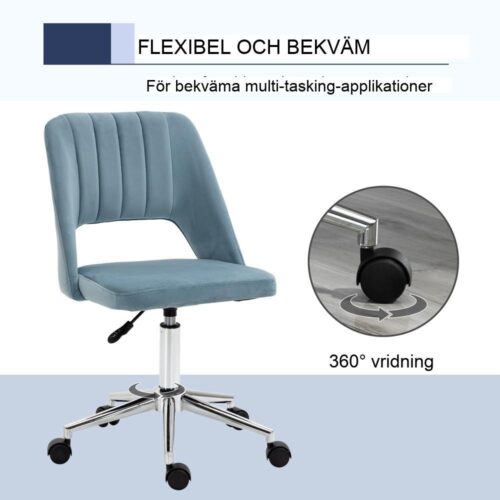 Blue Ergonomic Velvet Swivel Chair, justerbar höjd för kontor och vardagsrum