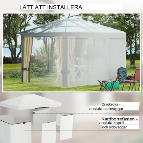 Vattentät Gazebo Taktäckningsset med sidoväggar, vit, 3×3,6m