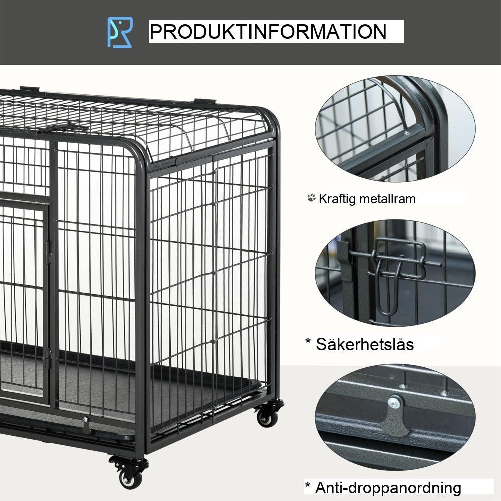 Hopfällbar metall hundkatttransportlåda med hjul, 94x58x69cm