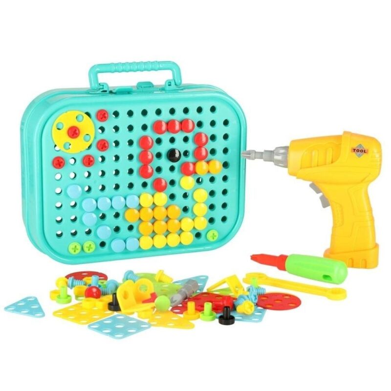 Dino Construction Tool Set med skruvmejsel, klossar och tillbehör 285 delar