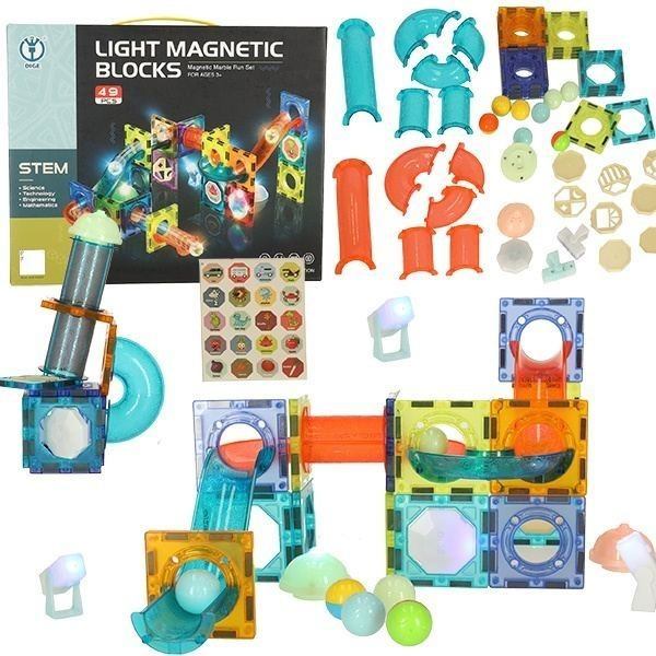 Magnetisk Marble Run Byggsats med Glow-in-the-Dark bollar, 49 delar