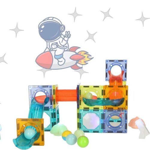 Magnetisk Marble Run Byggsats med Glow-in-the-Dark bollar, 49 delar