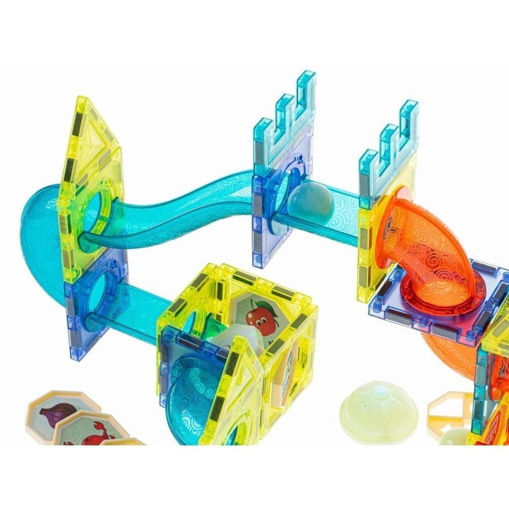 Magnetic Marble Run Byggsats, 75 delar med glödande bollar och lampor för STEM-inlärning och kul åldrar 3+