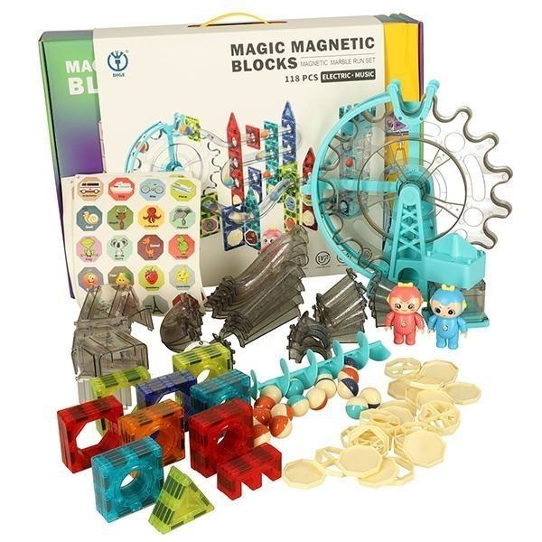 Magnetic Marble Run Byggsats med musik och ljus, 118 delar