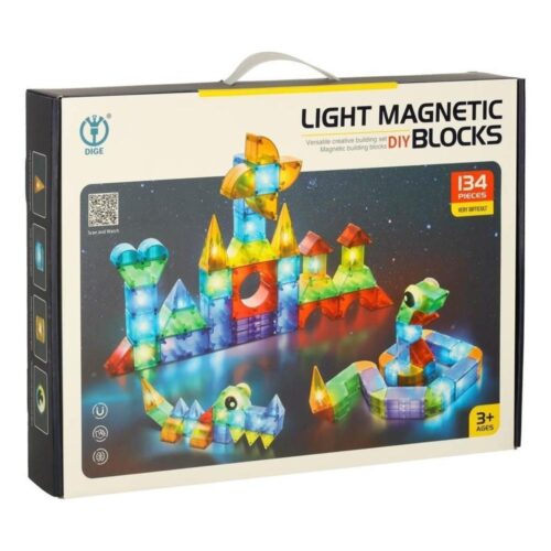 Magnetisk LED Glow Bricks Byggset, 134 delar för barn i åldrarna 3+