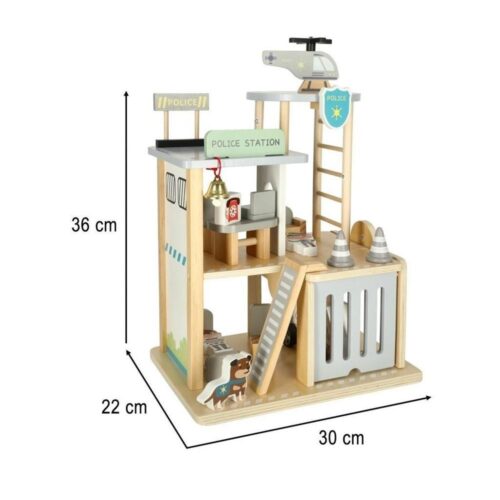 Trä 3-vånings polisstationslekset med helikopter och bil