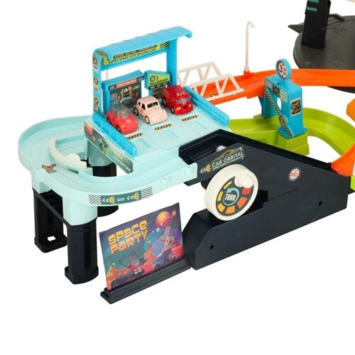 Multi-Level Car Track Playset med 6 fordon