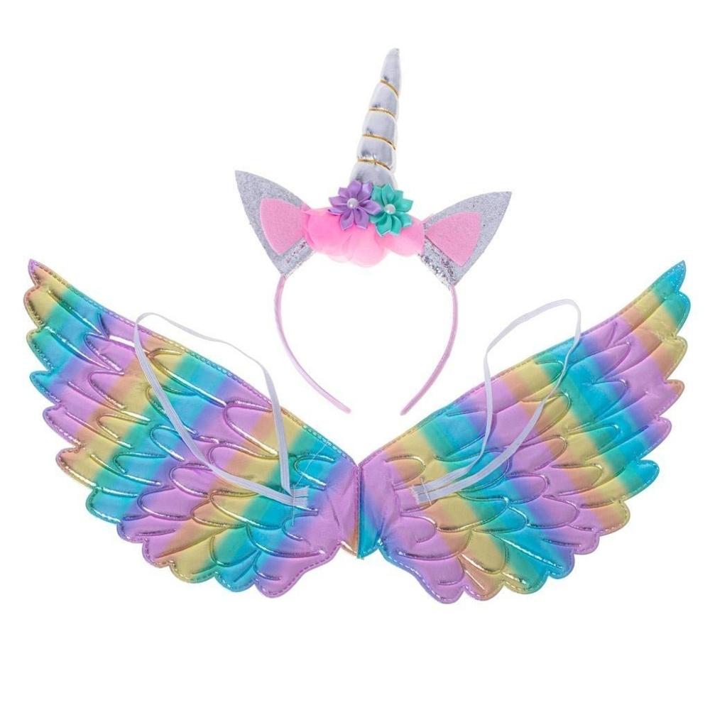 Rainbow Unicorn Wings och pannbandskostym för barn