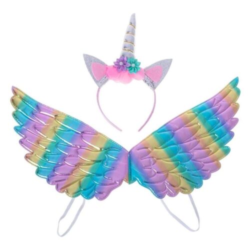 Rainbow Unicorn Wings och pannbandskostym för barn