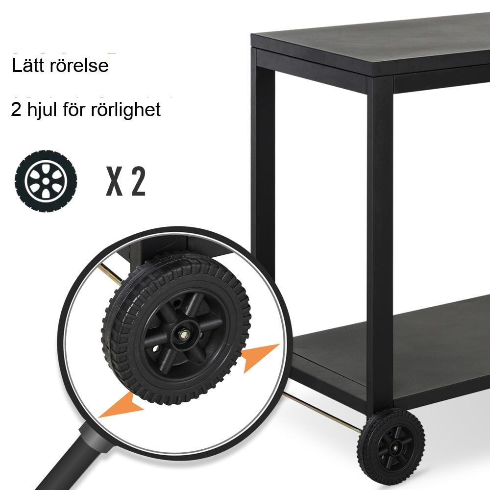 Svart köksvagn med hjul, 2-vånings serveringsvagn för kök och trädgård
