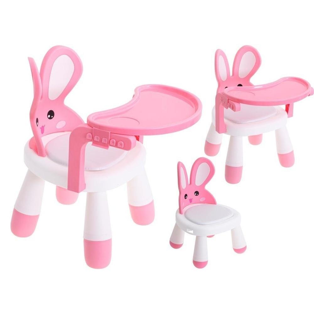 Pink Bunny Barnstol och bordsset, justerbar höjd för växande barn