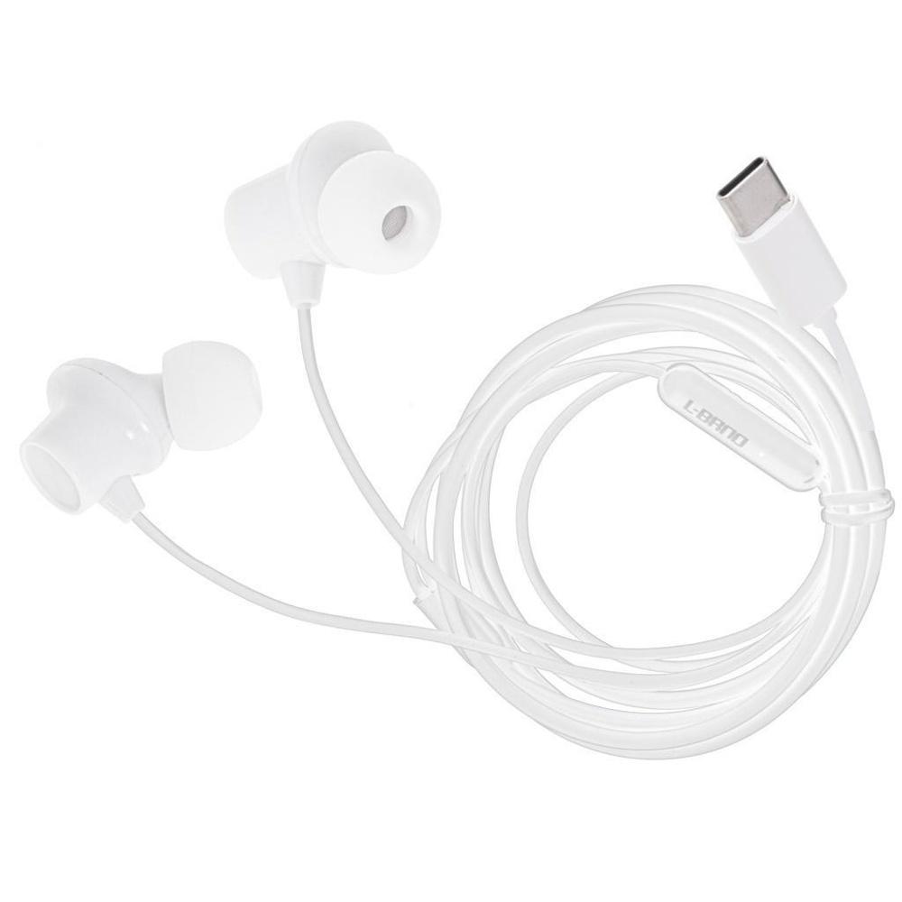 L-BRNO Type-C trådbundna in-ear-hörlurar – Vit, 120 cm kabel