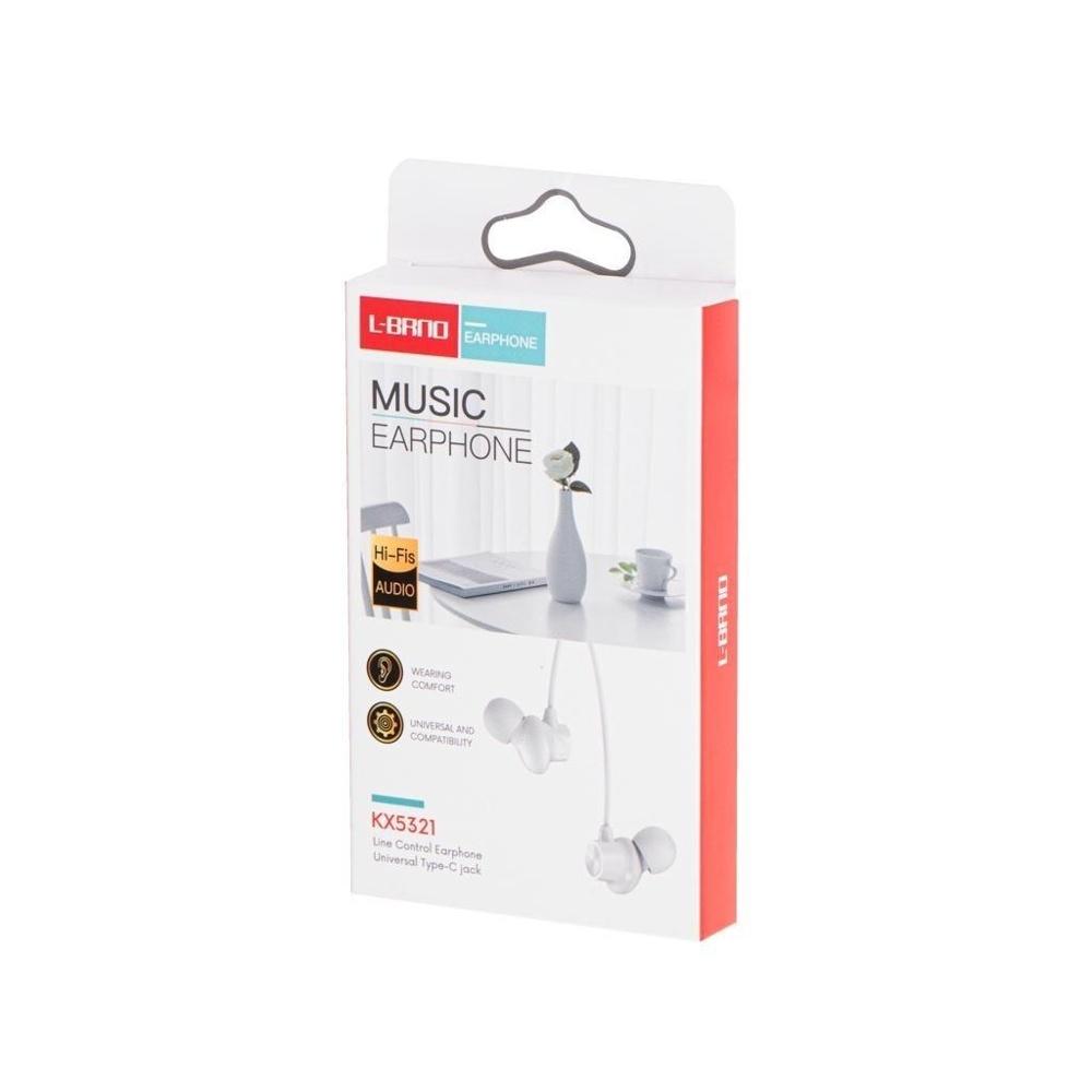 L-BRNO Type-C trådbundna in-ear-hörlurar – Vit, 120 cm kabel