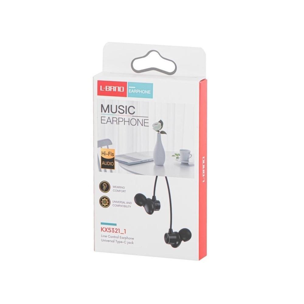 L-BRNO Type-C in-ear-hörlurar med tråd – svart, 120 cm kabel