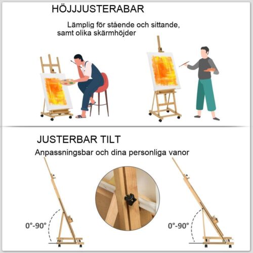 Höjdjusterbar staffli i bokträ för artister och presentationer