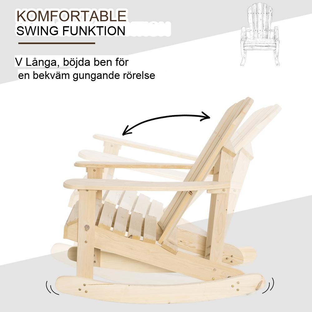 Natural Pinewood Adirondack gungstol för trädgårdsveranda uteplats