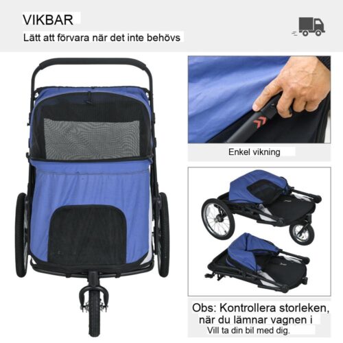 Vikbar hundvagn med nätfönster och säkerhetskoppel – upp till 30 kg