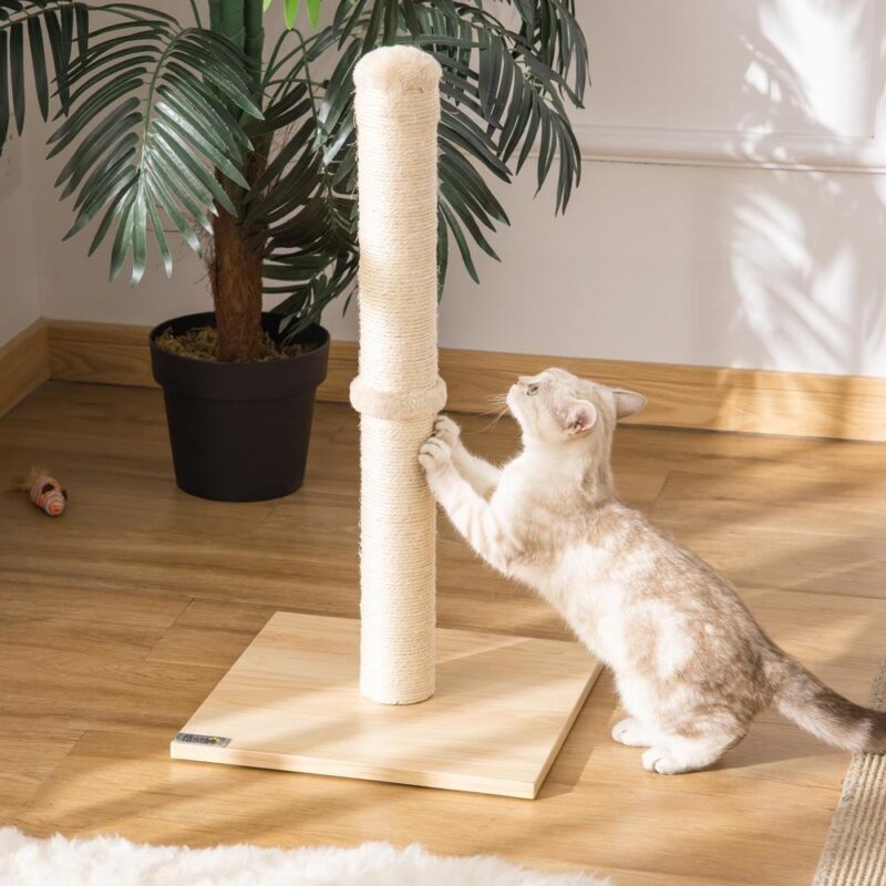 Sisal Cat Skrapstolpe Beige Ek 60cm Stall med Spånskiva Kula