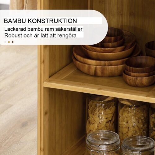 Boho Chic Bamboo Köksvagn med förvaring, glasskiva och hjul