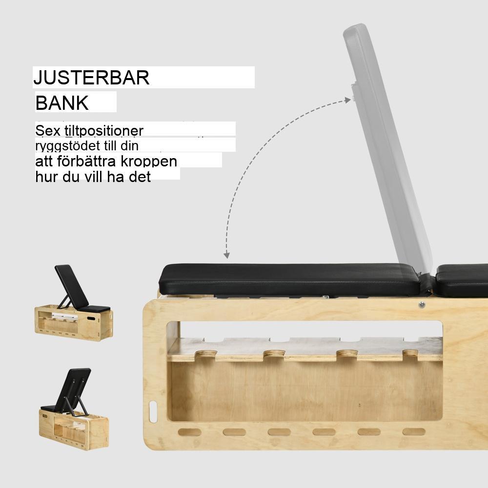 Viktbänk i massivt trä med förvaring, motståndsband, justerbar för hemmagym