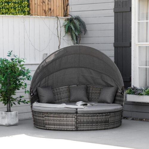 Sun Island Rattan Lounge Set med taklucka och kuddar – Grå