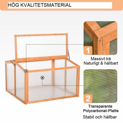 Orange trä och polykarbonat kallstomme Växthus 90x80x58cm för växter och grönsaker