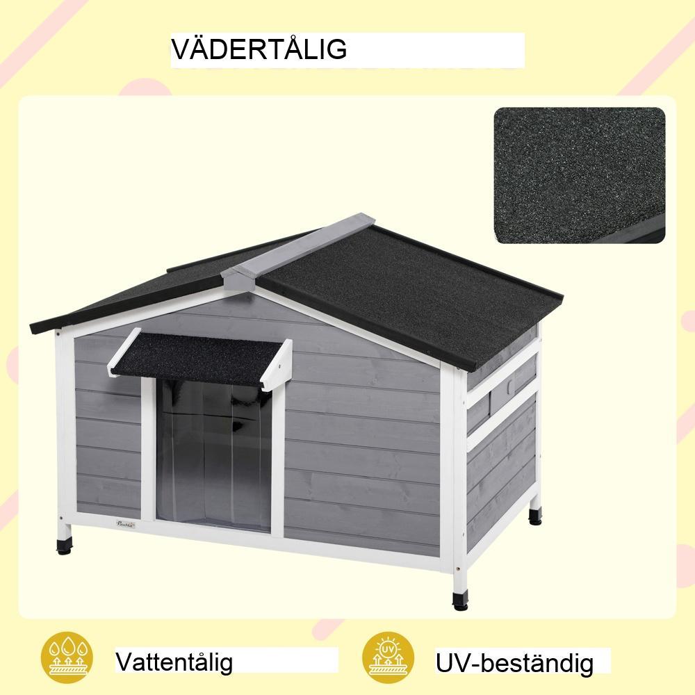 Gran Wood vädertåligt hundhus med öppningsbart tak och avtagbart golv – grå (stor)