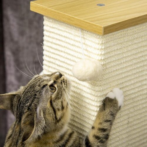 Utrymmesbesparande Sisal Cat Scratching Post med lekboll och stor lounge