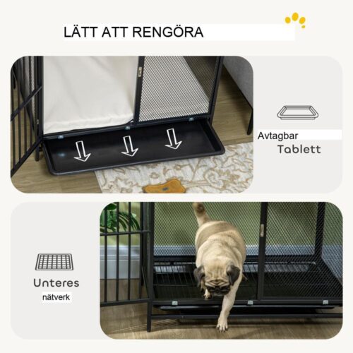 Låsbar hundkoja med kudde – Grå Medium Storlek