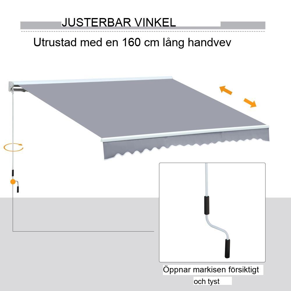 Grå ledad armmarkis i aluminium 4,5x3m för solskydd på balkongen