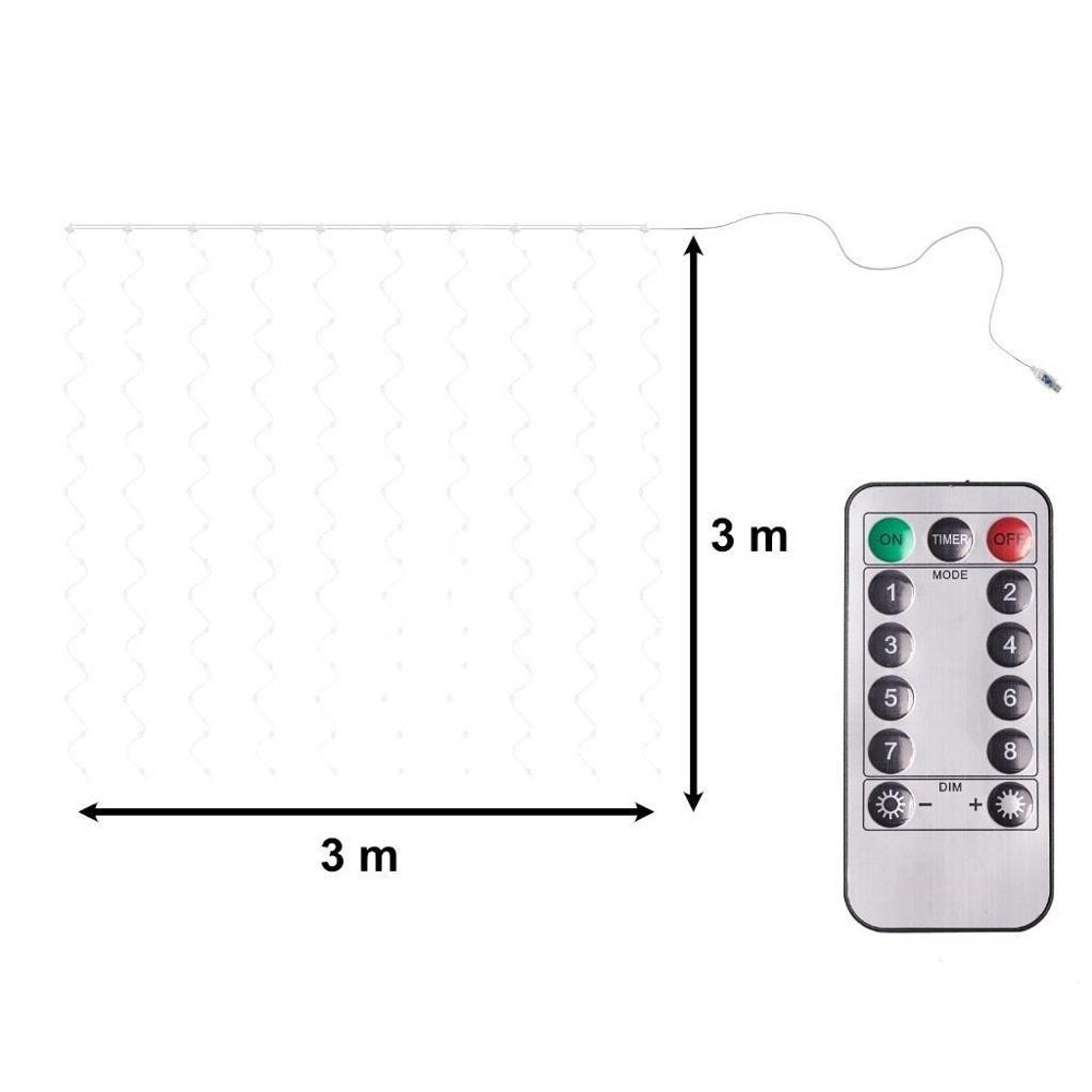 LED Gardinljus, Flerfärgad 3x3m 300 LED med fjärrkontroll