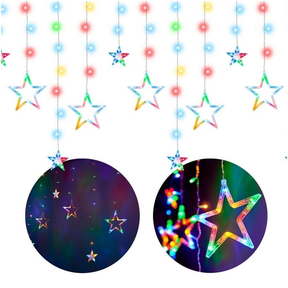LED stjärngardinljus, 138 flerfärgade lysdioder, 2,5 M för semester- och festdekor