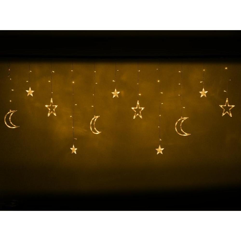 LED Moon and Star Curtain Lights 2,5M Varmvit, 138 LEDs för juldekoration