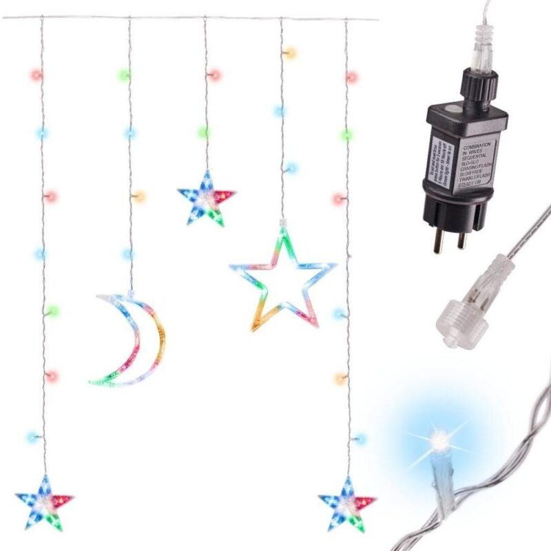 LED mån- och stjärngardinljus, flerfärgad, 2,5M, 138 lysdioder