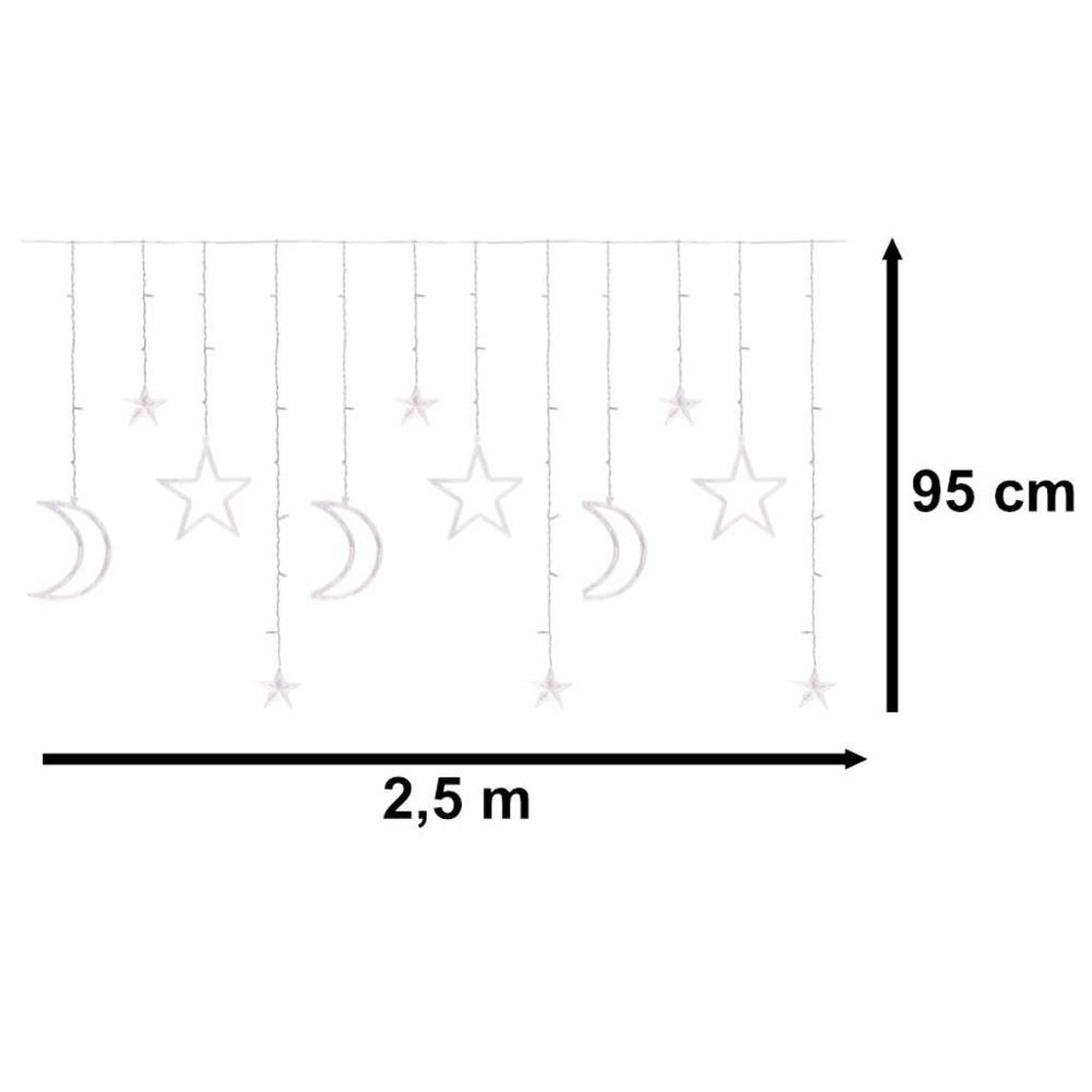 LED mån- och stjärngardinljus, flerfärgad, 2,5M, 138 lysdioder