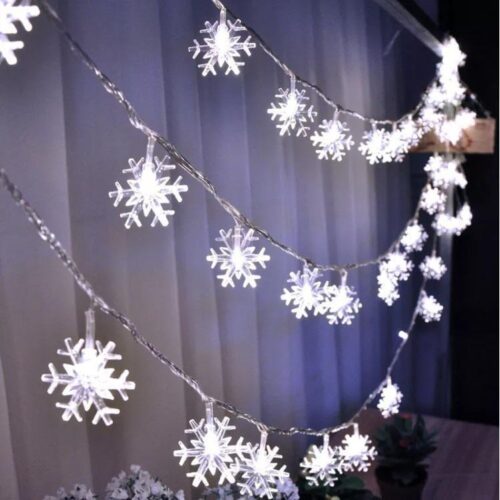 10M LED Snowflake Chain Lights, 100 kallvita lysdioder, 8 ljuslägen