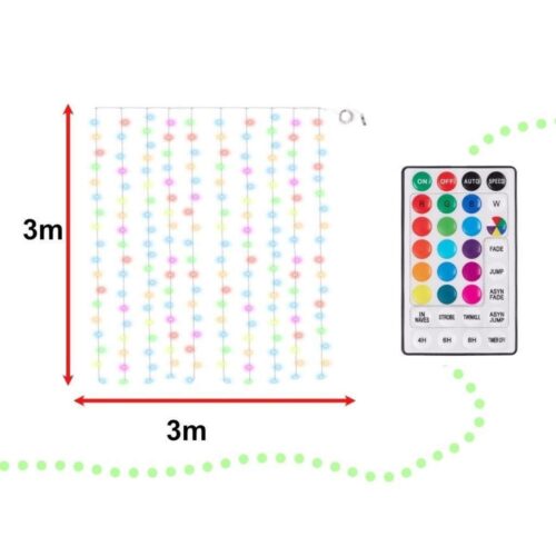 200 LED LED-gardinljus, fjärrkontroll, 16 färger, 3x3ft USB-driven bröllopsinredning