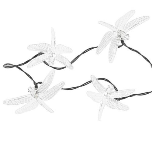 Solar Dragonfly Garden Lights, 30 LED varmvita, 6,5 m snöre för uteplatsdekoration