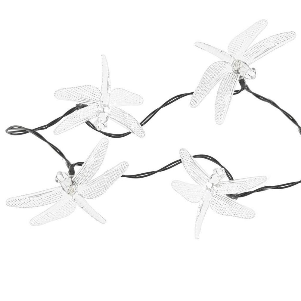 Solar Dragonfly Garden Lights, 30 LED varmvita, 6,5 m snöre för uteplatsdekoration