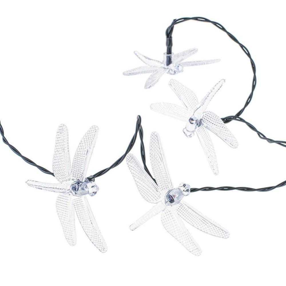 Flerfärgad Solar Dragonfly Garden Lights, 30 LED-slingor, 6,5 M för uteplatsdekoration